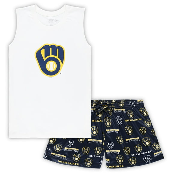 Women's Concepts Sport White/Navy Milwaukee Brewers Plus Size Tank Top & Shorts Sleep Set