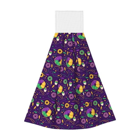 

Sikiie Mardi Gras and Donuts Hand Towel with Loop Hanging Towel Absorbent Tie Towels for Kitchen Tea Bar Bathroom Decor