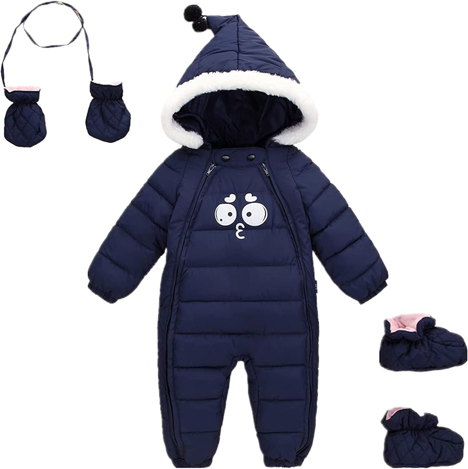 YOUIGIFTS Baby Winter One Piece Snowsuit with Hood Gloves Zipped