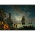 thumbnail image 3 of Claude-Joseph Vernet 14x11 Black Modern Framed Museum Art Print Titled - A Harbor in Moonlight (1714-1789), 3 of 5