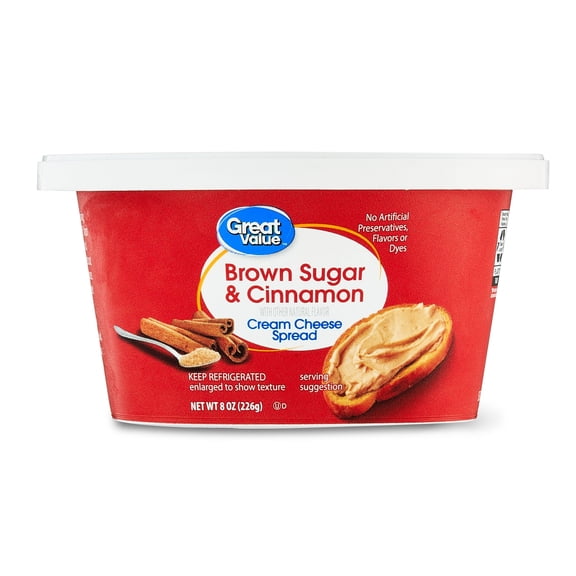 Great Value Brown Sugar & Cinnamon Cream Cheese Spread, Soft, 8 oz Cup