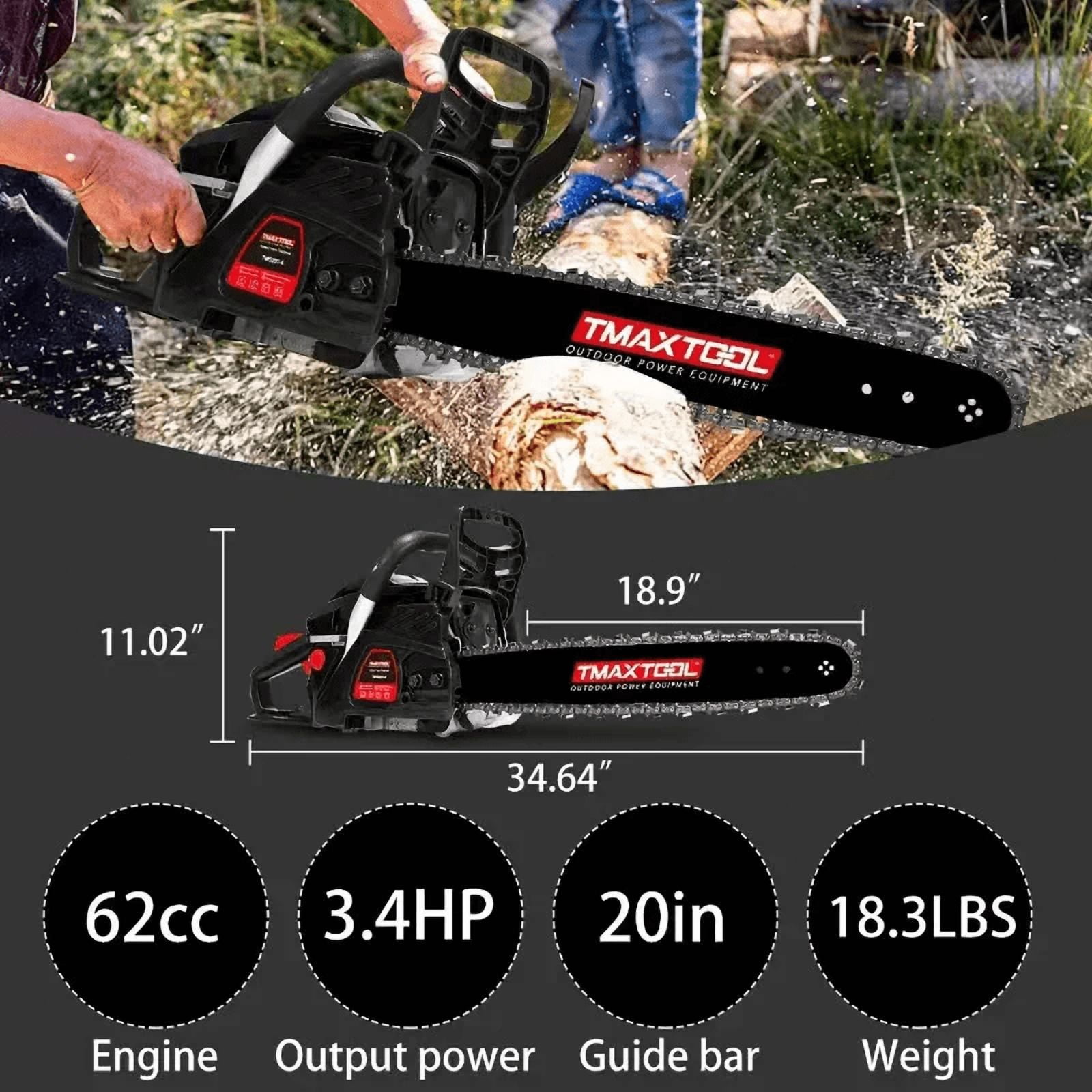 Chainsaw Gas Powered, Seizeen 20Inch Cordless Chainsaw with 16'' Bar, Powerful 2-Stroke Chain Saw for Tree Farm Pruning, 3.4HP 10000RPM Engine