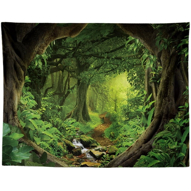 Tapiz de bosque brumoso verde para colgar en la pared, tapiz de paisaje natural, tapices de sol a través de árboles para dormitorio, sala de estar, dormitorio, decoración ShuxiuWang 8390612285127