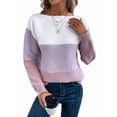thumbnail image 2 of Suéter Informal de Cuello Redondo, Acanalado, de Punto con Bloques de Color, Hombros Caídos y Larga para Mujer, Otoño e Invierno. Púrpura XXXL, 2 of 9