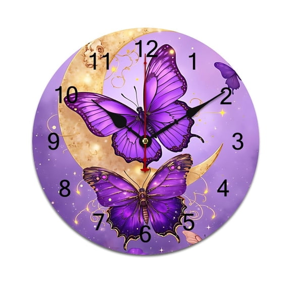 Purple Butterflies Time Decorative Wall Clocks Round Large Wall Watch Bedroom Home Decor 10 12 14 Inch