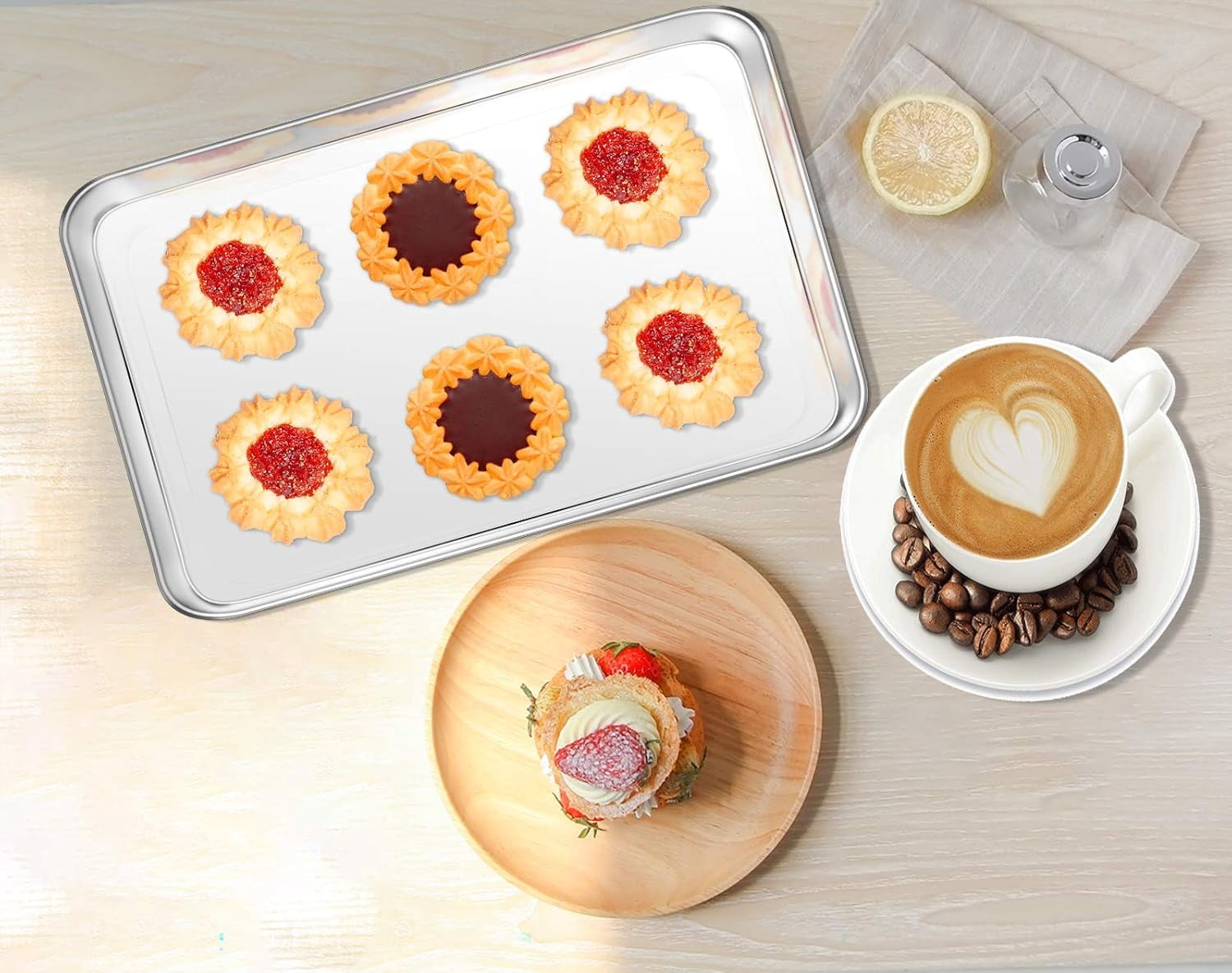 PandaTop 2-pack Square Baking Pan,Stainless Steel Baking Pans Tray Cookie Sheet Toaster Oven Tray Pan Cookie Pan,（9*6.7*0.98inch）Superior Mirror Finish & Rust Free,Easy Clean & Dishwasher Safe