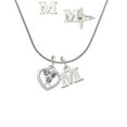 thumbnail image 1 of Lacrosse Sticks on Open Heart - M Initial Charm Necklace and Stud Earrings Jewelry Set, 1 of 1