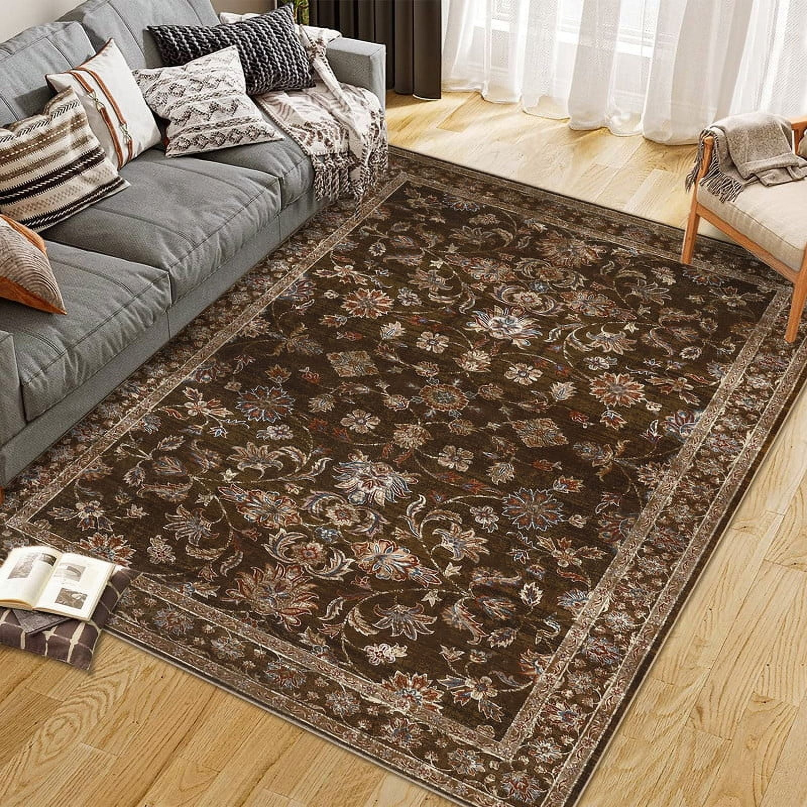 Area Rugs 5'x7' for Living Room Vintage Non Slip Washable Rugs for Dining Room Bedroom Indoor Rugs for Office Red Borwn