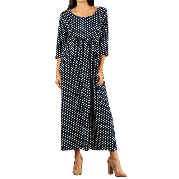 Funfash Women's Plus Size Navy White Polka Dot Long Sleeves A Line Maxi Dress XL