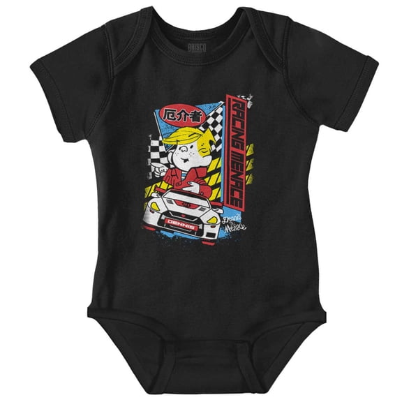 Dennis The Menace Kanji Racecar Romper Boys or Girls Infant Baby Brisco Brands NB