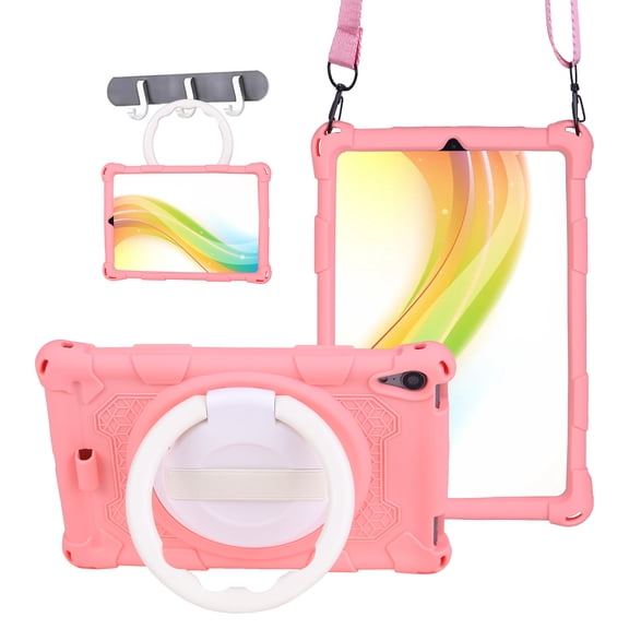 Dteck Silicone Case for iPad mini 7 (A17 Pro) 2024 / mini 6th Gen 2021, 360 Rotating Hand Grip Stand Lightweight Shock Proof Protective Cover with Shoulder Strap for iPad mini 8.3",Pink