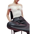 thumbnail image 2 of Gupgi Women Off Shoulder Crop Tops Casual Slim T-Shirts Short Sleeve Ruched 3D Flower Front Tops, 2 of 7