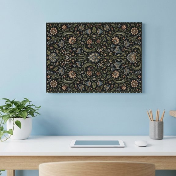 Intertwined Floral Branche Canvas Wall Art, Vintage Green Flowers Scrolling Vines Wall Art Prints Artwork Framed Canvas Ready to Hang Art Pictures for Living Dining Room Bedroom Hallway 24" x 18"