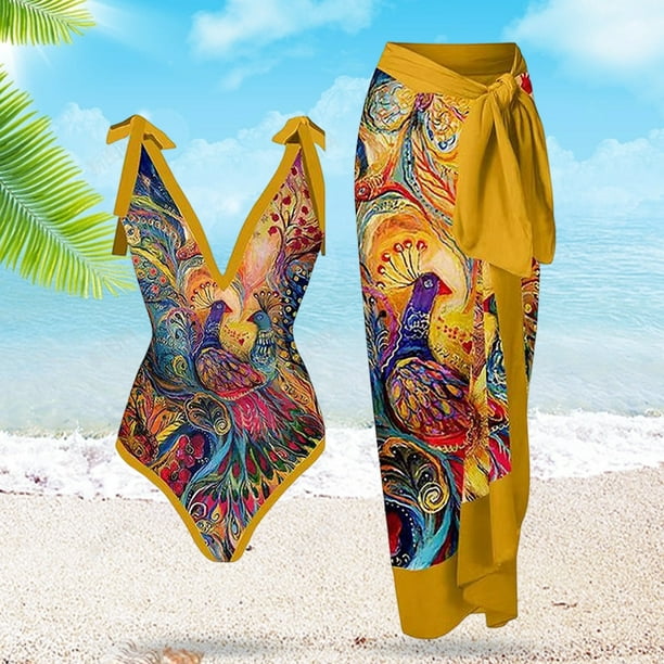 Traje De Baño Damas 2 piezas de traje de baño de playa para mujer con cordones y vestido para deportes acuáticos (XL amarillo) Tmvgtek Para Estrenar