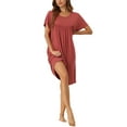 thumbnail image 2 of INSPIRE CHIC Women's Nightgowns Cotton Sleepwear Loose Sleep Shirt Short Sleeve Nightshirt Cozy Sleepshirt XL Brick Red, 2 of 6