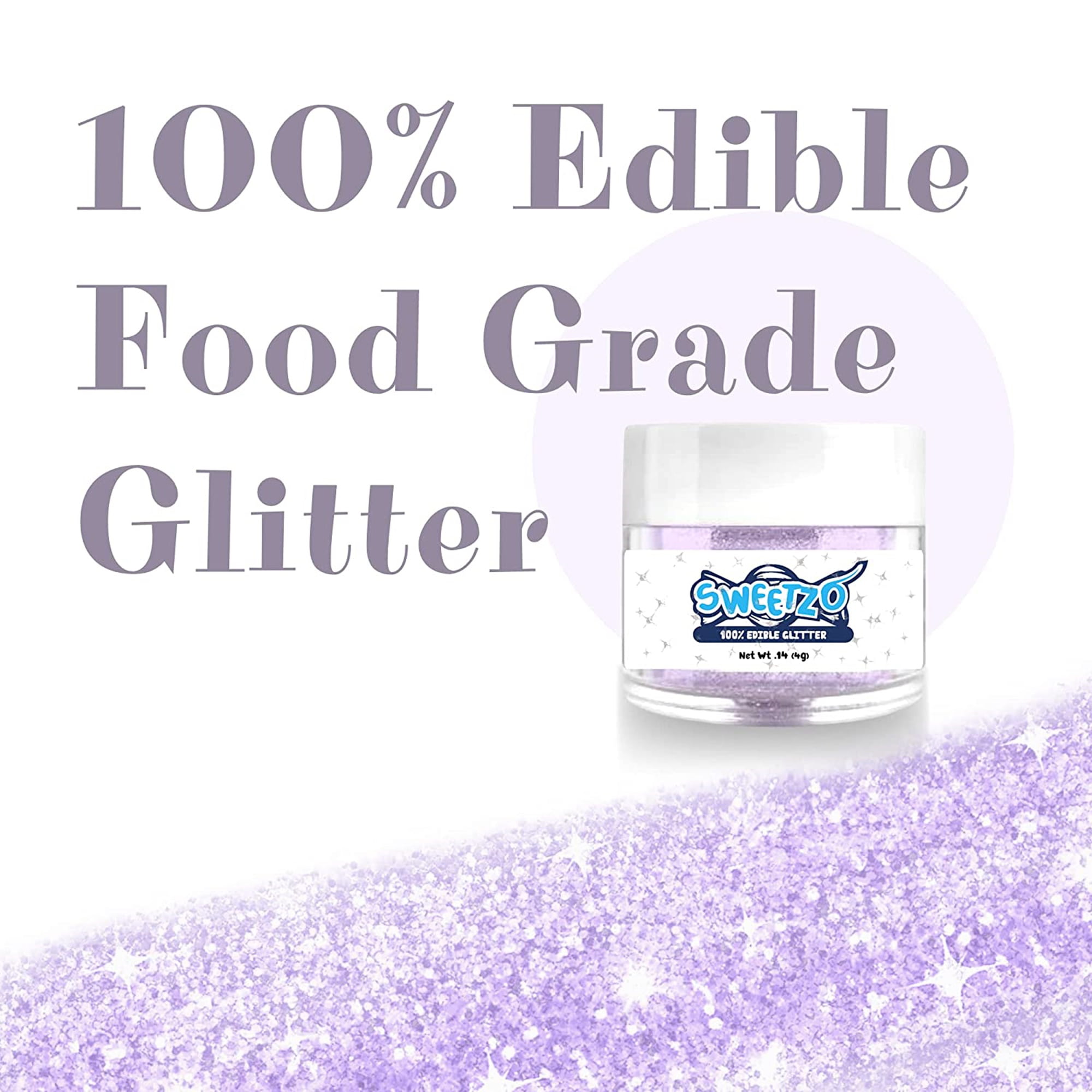 Sweetzo Light Purple Edible Glitter Cake Decorations, Lilac Shimmery Sparkle Flakes for Cakes, Drinks, Cocktails Cupcakes, Cookies and Desserts, 4