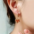 thumbnail image 3 of Red Maple Leaf Drop Earrings Inlaid Water Drop Shape Zircon Pendant Sweet Hoop Earrings Holiday Jewelry, 3 of 5