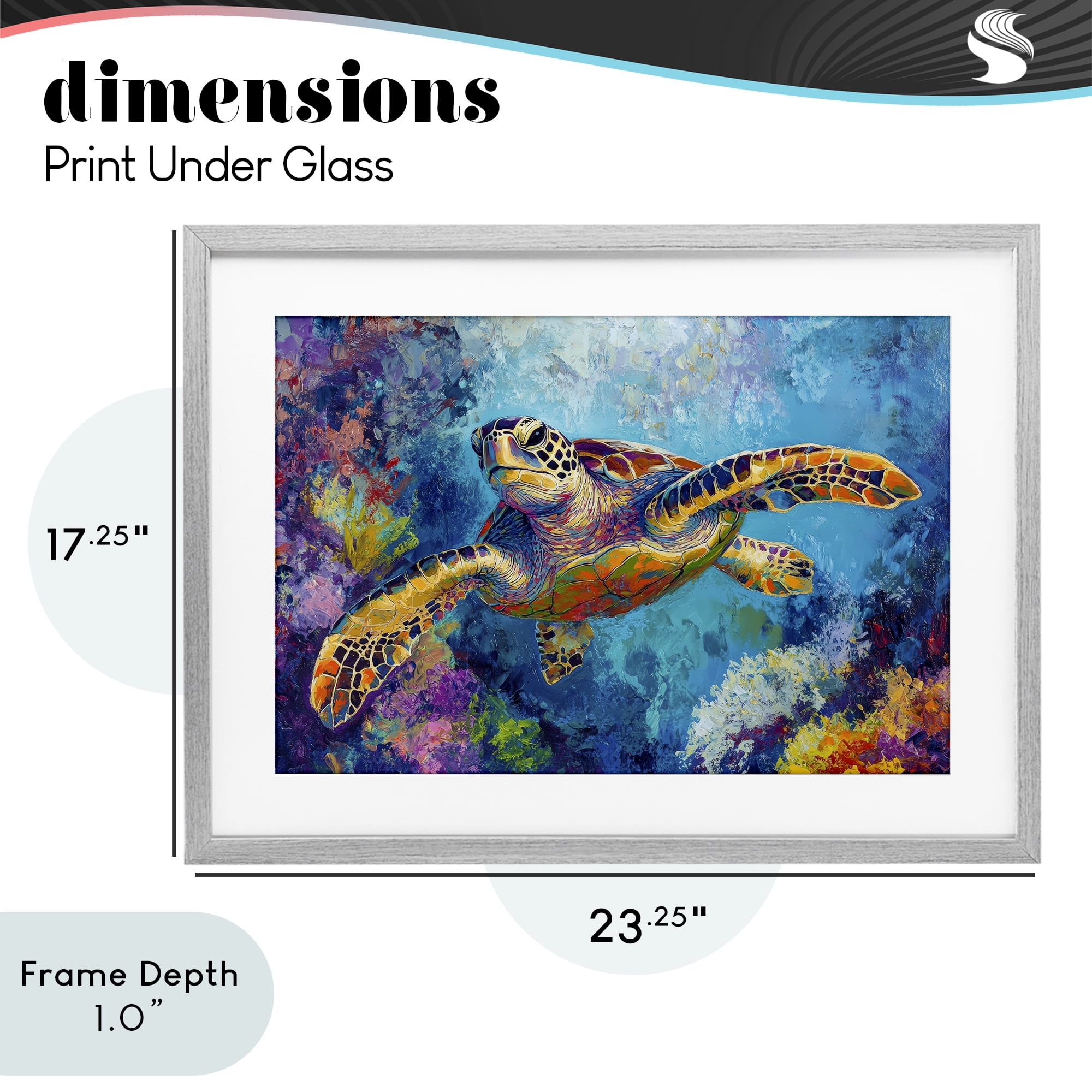 Stupell Industries Colorful Sea Turtle over Coral Gray Framed Print Under Glass, design by Petal Prints Design