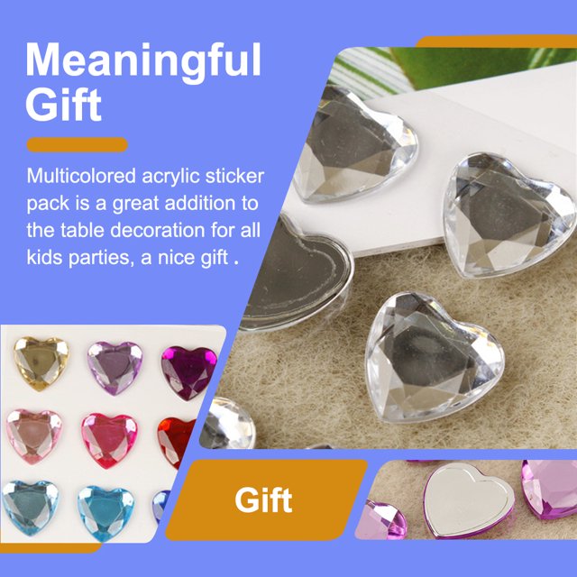 10 Sheets Rhinestone Stickers Children Hand Acrylic Decals Three-dimensional Student DIY Love Heart Crafts Label Table Party Mixed Color