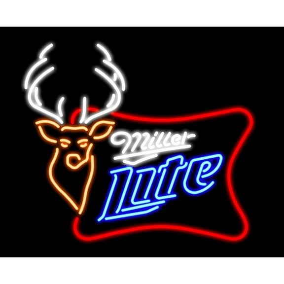 Queen Sense 24"x20" Custom Millers Lite Deer Neon Sign Wall Decor Handmade Artwork Beer Pub Bar Man Cave Party Gift Neon Light W124MLD