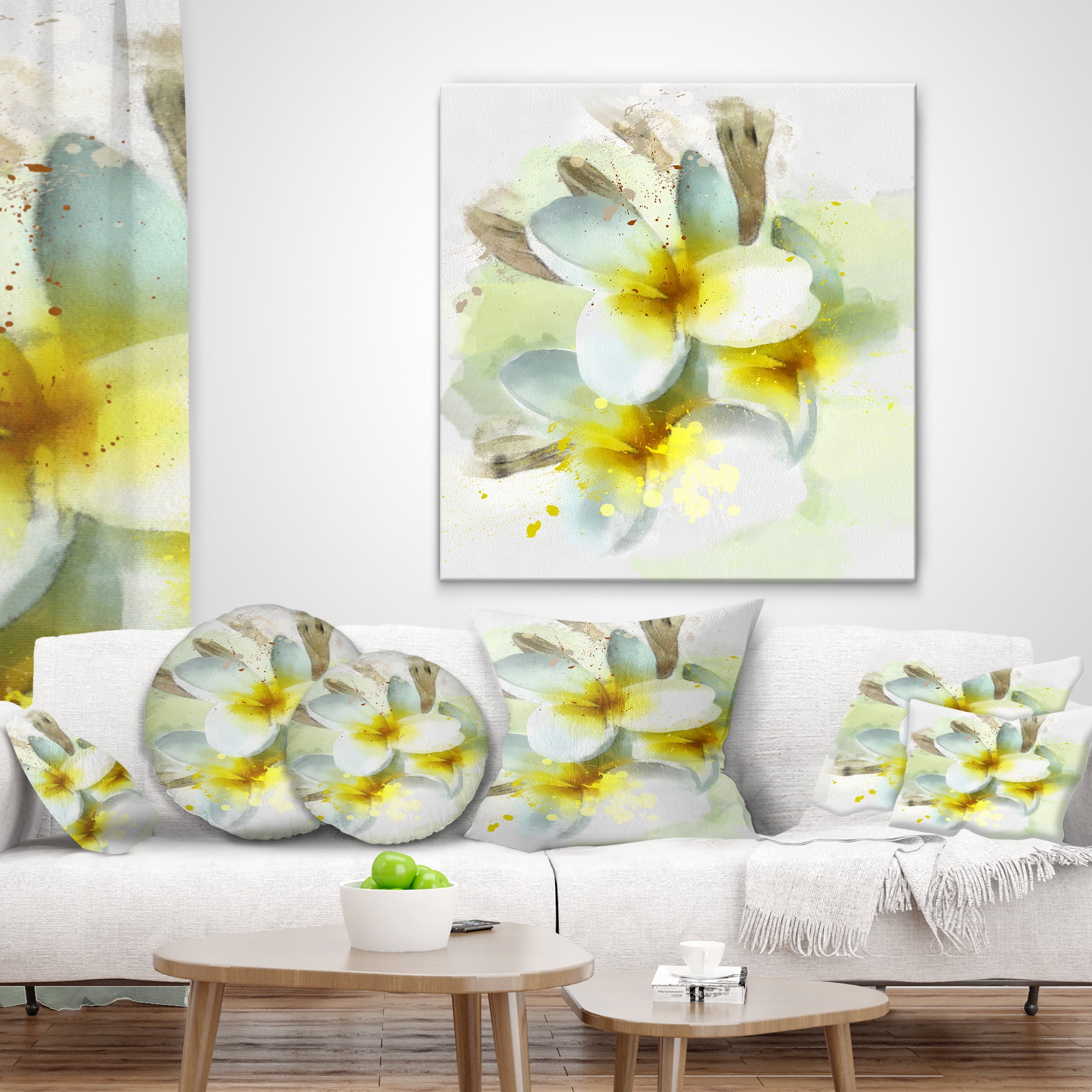Designart Frangipani Flowers Watercolor - Floral Throw Pillow - 16x16