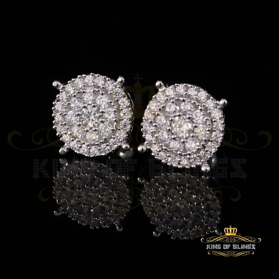King of Bling's 1.96ct Cubic Zirconia Aretes Para Hombre 925 White Silver Women's Round Earring