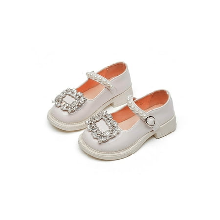 

UKAP Girls Flats Ankle Strap Mary Jane Sandals Magic Tape Dress Shoes Anti-Slip Casual Shoe Girl s Princess Lightweight Beige 1Y