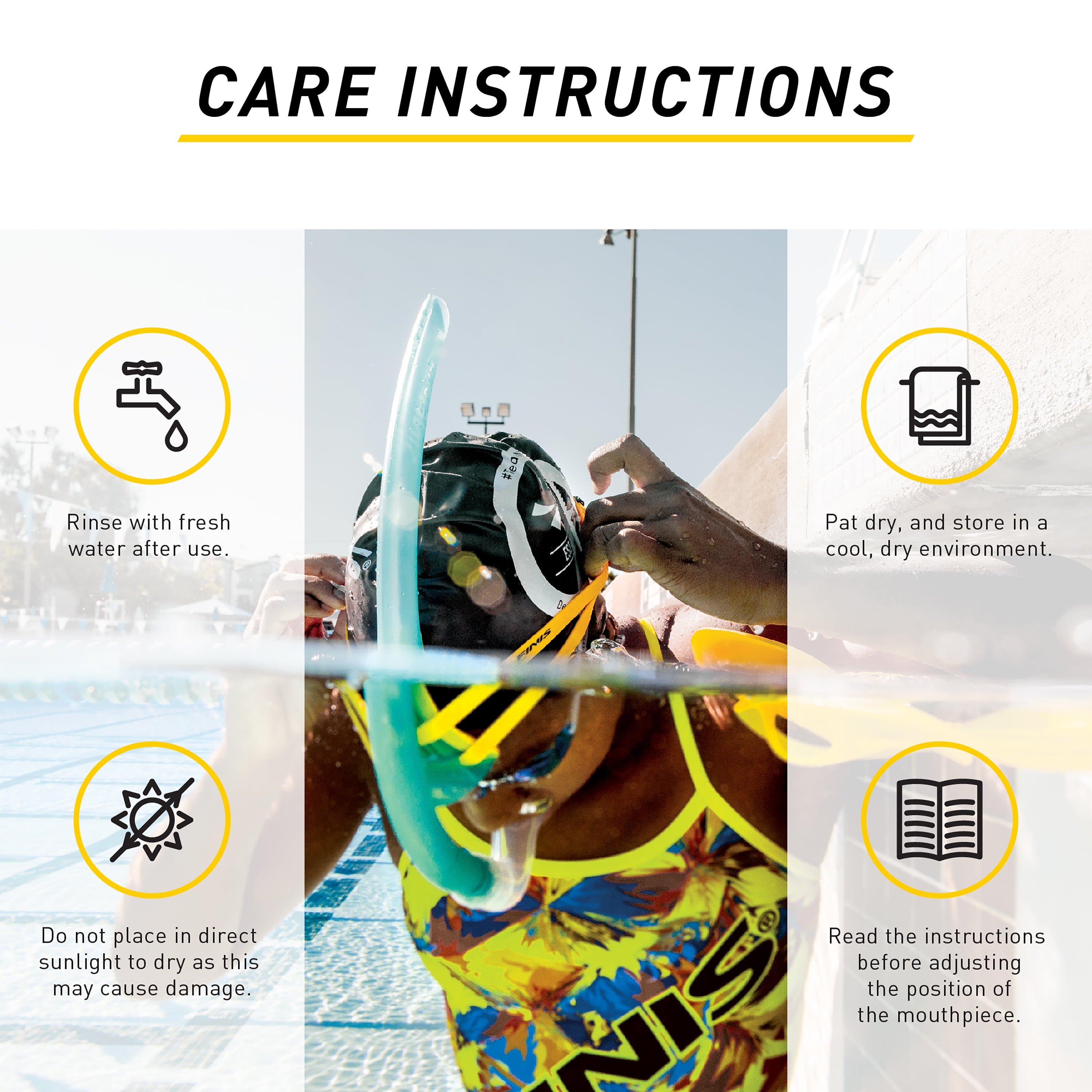 FINIS Stability Swimmer's Snorkel - High-Quality Center-Mount Snorkel Set for Swimming Laps & Training - Snorkel Gear with Adjustable Fit, Dynamic Shape, and Silicone Mouthpiece - White