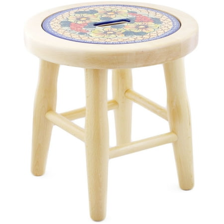 Pottery Barn Seagrass Stool Polish Pottery 12-inch Stool (Colorful Bouquet Theme) Signature UNIKAT Hand Painted in Boleslawiec, Poland + Certificate of Authenticity ()