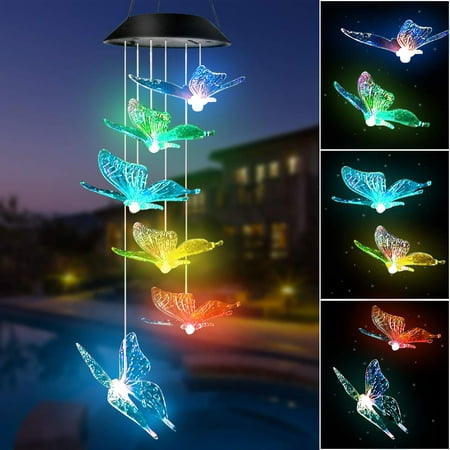 Solar Butterfly LED Wind Chimes Outdoor - Waterproof Solar Powered LED Changing Light Color 6 Butterflies Mobile Romantic Wind-Bell for Home, Party, Festival Decor, Night Garden Decoration