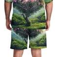 thumbnail image 5 of Men's Hawaiian Short Set, Mens 2 Piece Short Set, Mens Vacation Outfits, Pink Flower Heart Tree, Mens Matching Shirt and Shorts Set, 5 of 6