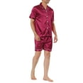 thumbnail image 2 of Unique Bargains Men's Sleepwear Short Sleeve Top and Pants Satin Pajama Set L Burgundy, 2 of 5