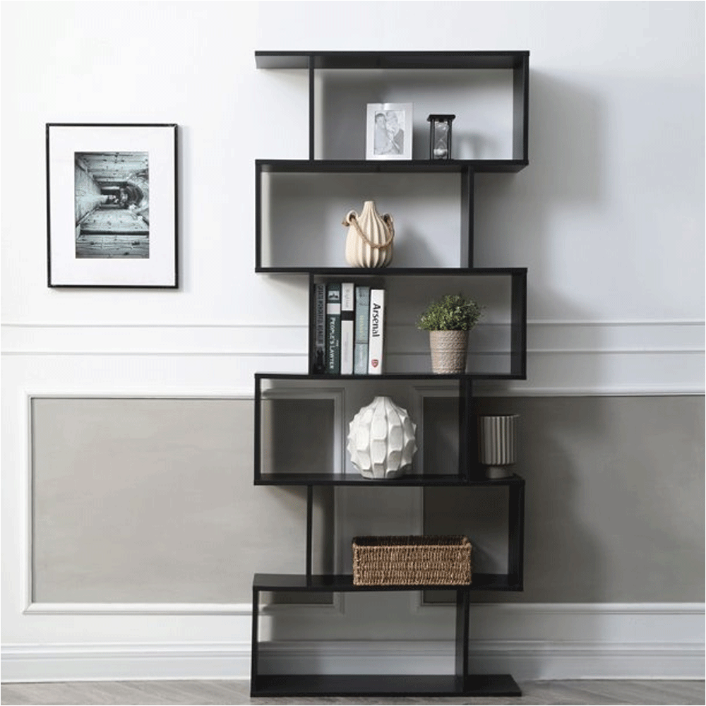 Freestanding Storage Shelf, Corner Bookcase Bookshelf with 6 Staggered