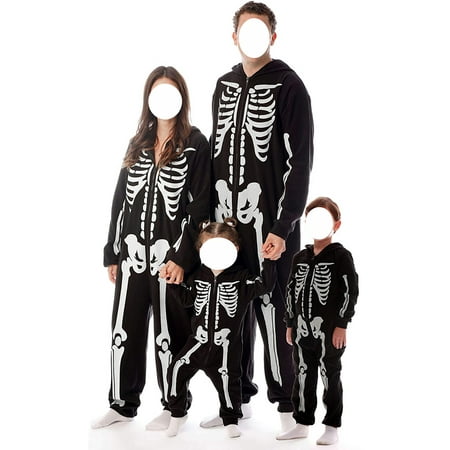 

Family Matching Halloween Onesies Pajamas Funny Skeleton Printed Hooded Zippered PJs Holiday Loungewear for Men/Women/Kids