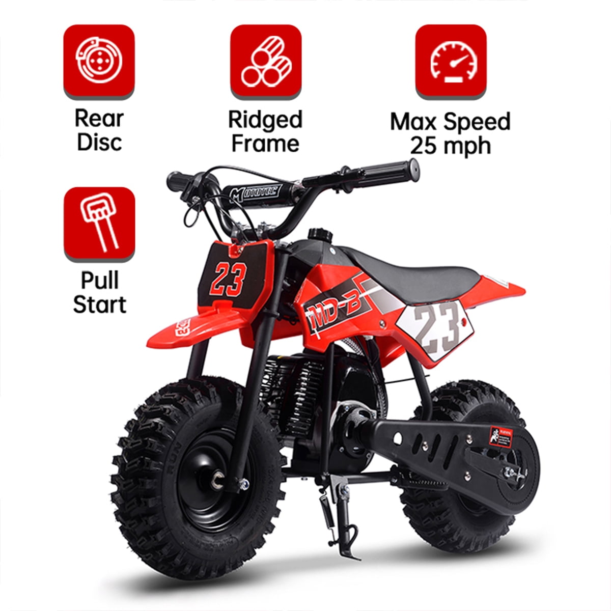 TOXOZERS Gas Dirt Bike, Mini Bike with 13 Inch Knobby Tires,25mph,Supports up to 175 lbs,Red