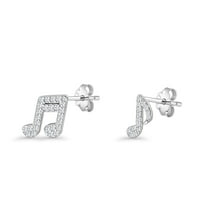 Musical Note Stud Earrings CZ 925 Sterling Silver 7.5mm