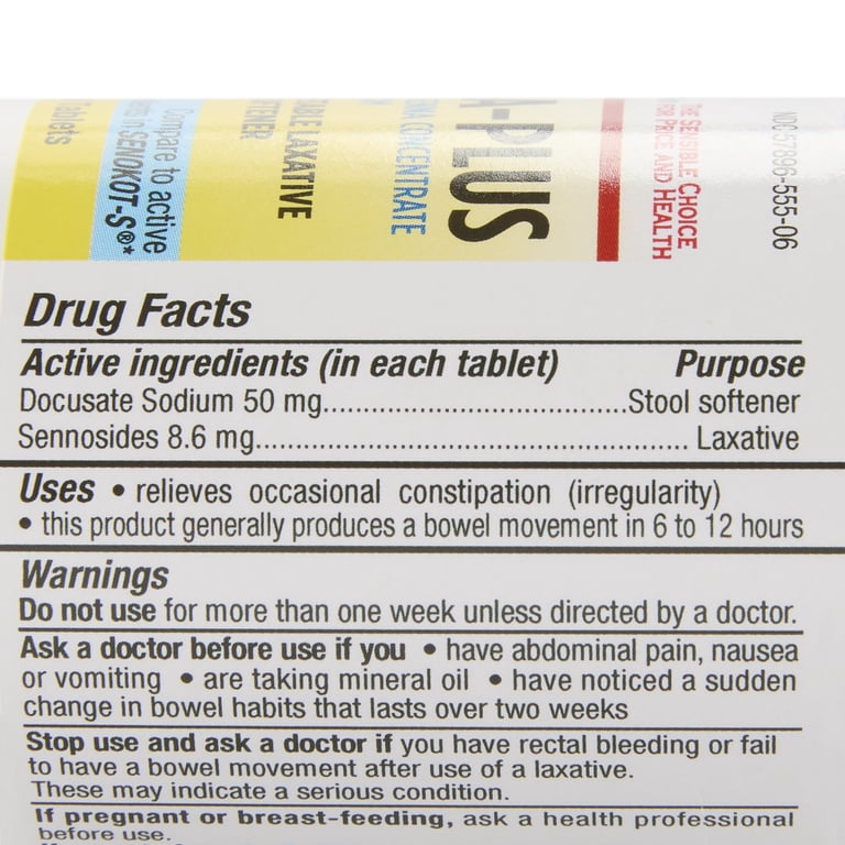 Health Star Senna Plus Tablets, 8.6-50 mg, 60 Count HSA/FSA
