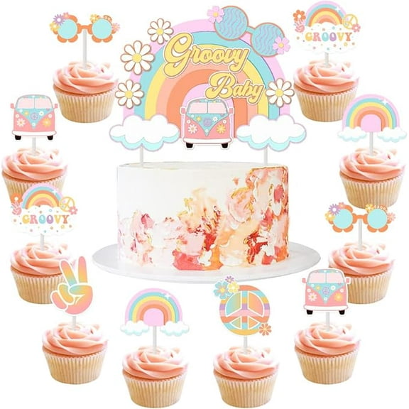 Groovy Baby Shower Decorations - 25 Pcs Groovy Baby Cake Cupcake Toppers Groovy Baby Party Supplies for Birthday Baby Shower Party