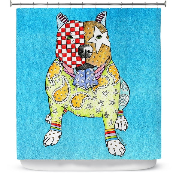 Shower Curtains 70" x 84" from DiaNoche Designs by Marley Ungaro - Pitbull Dog Aqua
