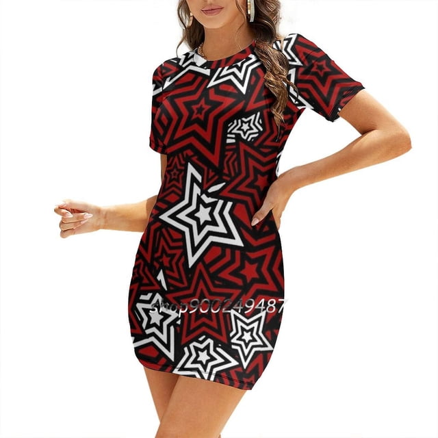 Persona 5 Robe Évasée Motif Royal Voleur Étoile Col Carré Robe Élégante Mode Féminine Imprimée