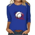 thumbnail image 2 of DDAPJ pyju 3/4 Sleeve Tops for Women Baseball Print T-shirts 4th of July Patriotic Shirts Stars Stripes Graphic Tees Loose Fit Mid-length Casual Workout Crewneck Tee Top Blue L, 2 of 4