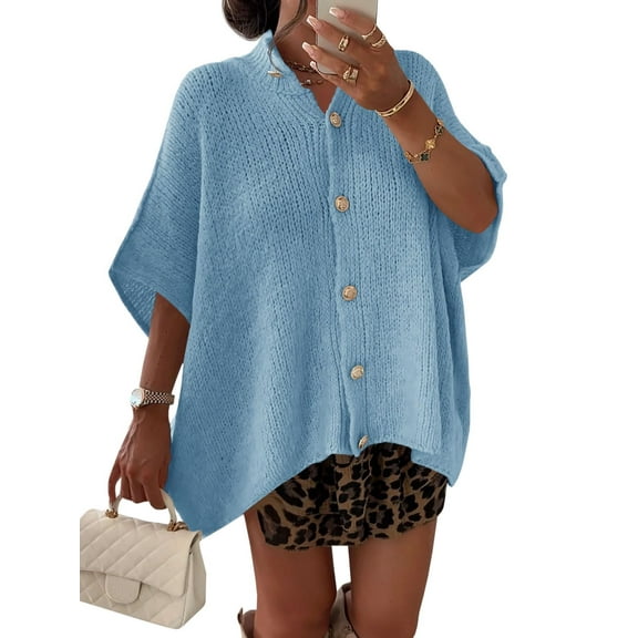 Women Oversized Cardigan Sweaters Short Sleeve Button Down Casual Lightweight Loose Knit Cardigans