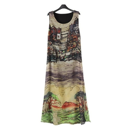 Womens Dress Summer O-Neck Boho Sleeveless Floral Printed Beach Mini Dress Casual Vintage Short Dress
