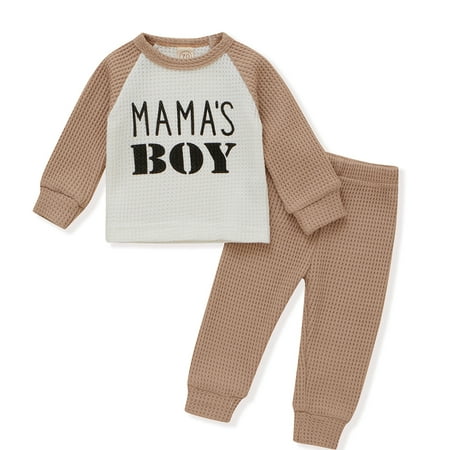 

SYNPOS Infant Toddler Baby Boys Cotton Waffle Knit Long Sleeve Pajamas Set