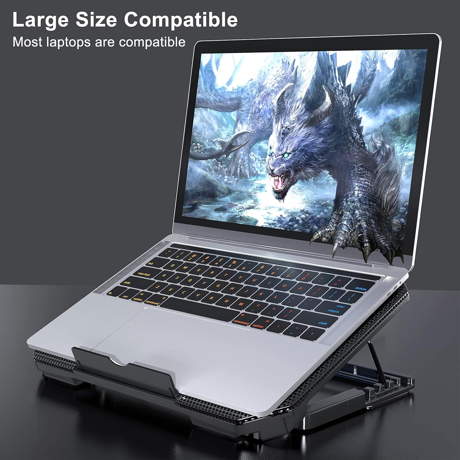 Laptop Cooling Pad with Adjustable Height Two 5.1 Inches Fan 2 USB Ports Suitable for 12"-15.6" Laptops
