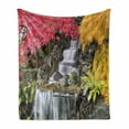 thumbnail image 1 of Rainforest Soft Flannel Fleece Throw Blanket, Tropical Fall Stream with Colorful Exotic Flowers Nature Wildlife, Cozy Plush for Indoor and Outdoor Use, 50" x 60", Pink and Yellow, by Ambesonne, 1 of 6