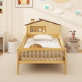 thumbnail image 4 of Gymax Twin Size Kids Bed Solid Wood Platform Bed w/ Under-bed Storage & Storage Cube Natural, 4 of 10