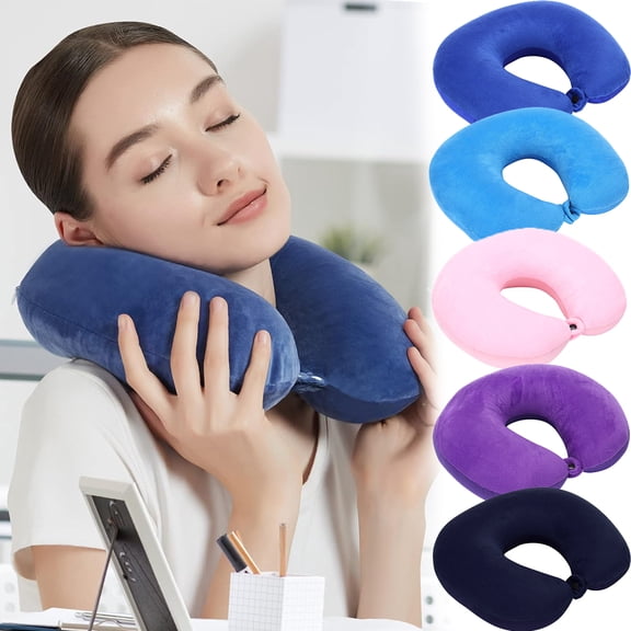 Travel Pillow, Memory Foam Neck Pillow, Soft & Support Airplane Pillow for Travelling, Sleeping Rest, Car, Train, Office and Home Use