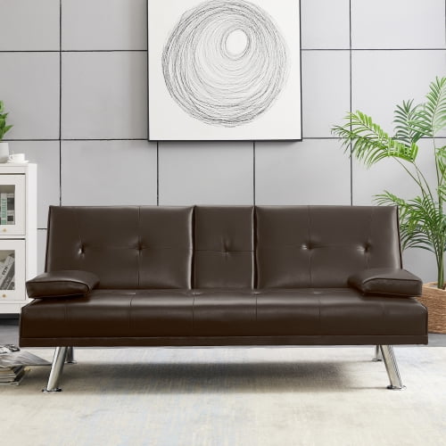 Details about   Modern Faux Leather Futon Sofa Bed Fold Up & Down Recliner Couch in Brown 