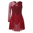 thumbnail image 3 of TiaoBug Kids Girls Lyrical Ballet Dance Dress Sequins Asymmetrical Flowy Skirted Leotard Skating Dancewear Burgundy 8, 3 of 7